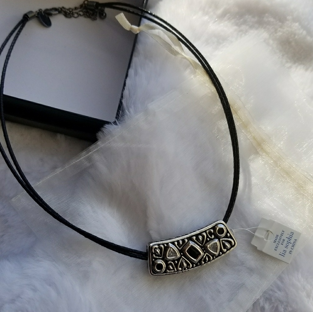 Lia Sophia Byzantine Silver & Black Slide Necklace - Picture 2 of 3